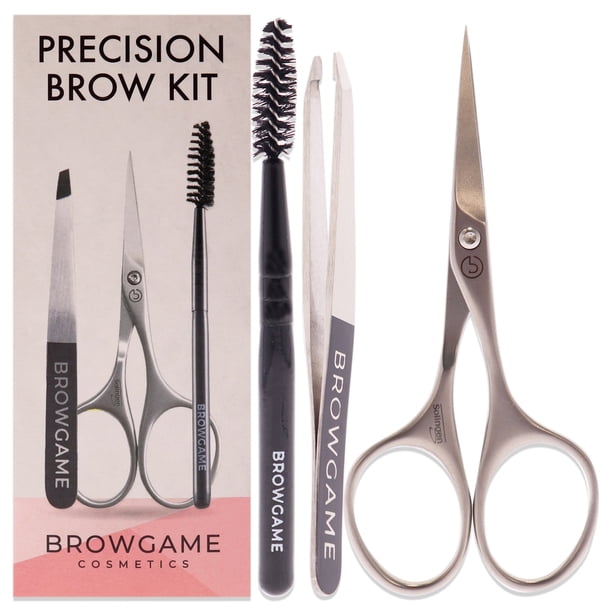 Kit de cejas de precisión de Browgame para mujeres: pinzas inclinadas originales de 3 piezas, tijeras para cejas y cepillo carretel