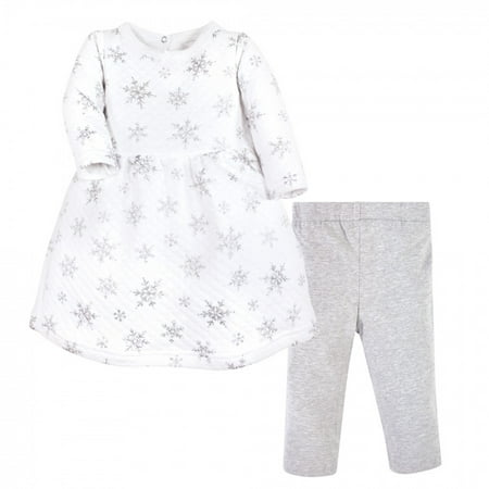 

Hudson Baby Infant Girl Quilted Cotton Dress and Leggings Silver Snowflakes 12-18 Months