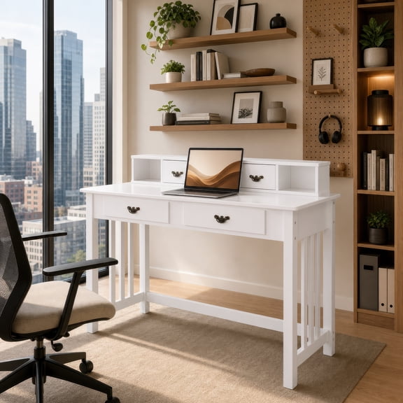 47.5 " Modern Writing Desk with 4 Drawer, Home Office Gorgeous Computer Desk, Wood Study Table