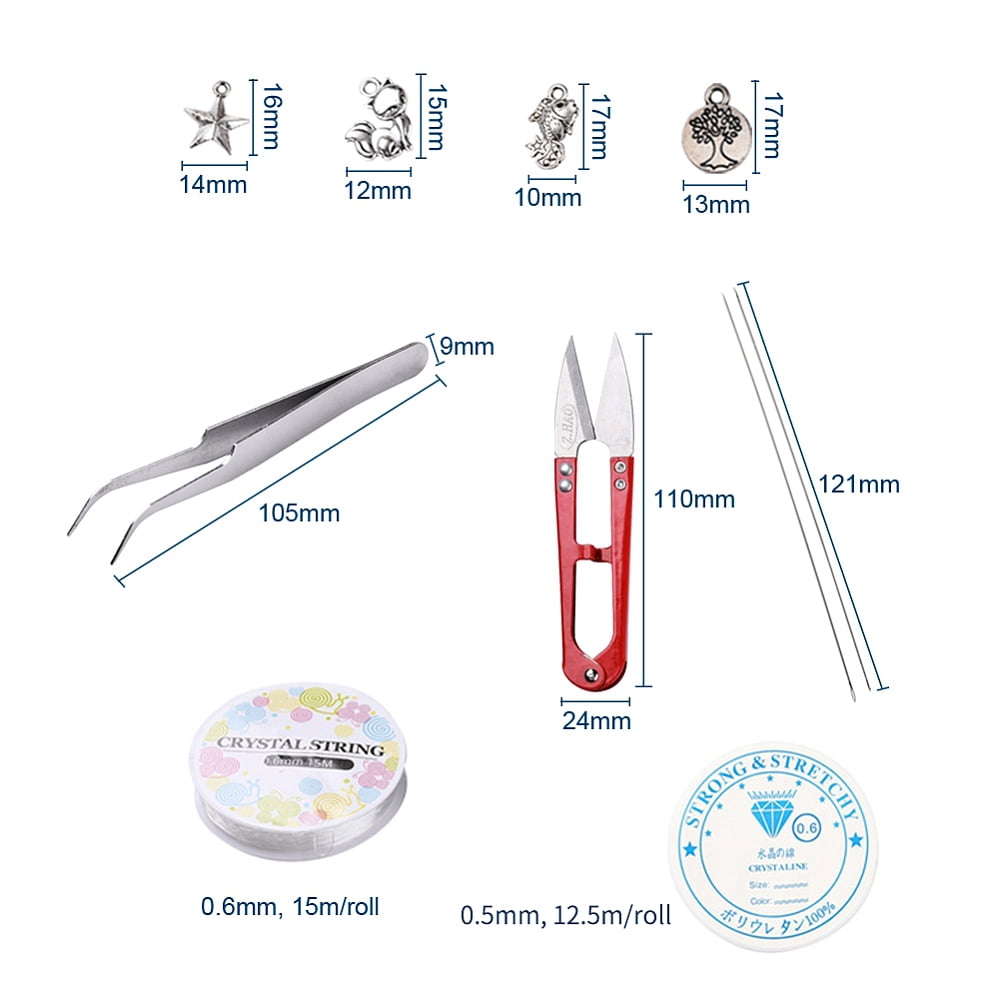 1Set DIY Stretch Jewelry Making Kits Including Glass Seed Beads Metal Findings Stainless Steel Scissors Elastic Crystal Thread Steel Beading Needles 2mm Hole: 1mm about 800pcs/12g