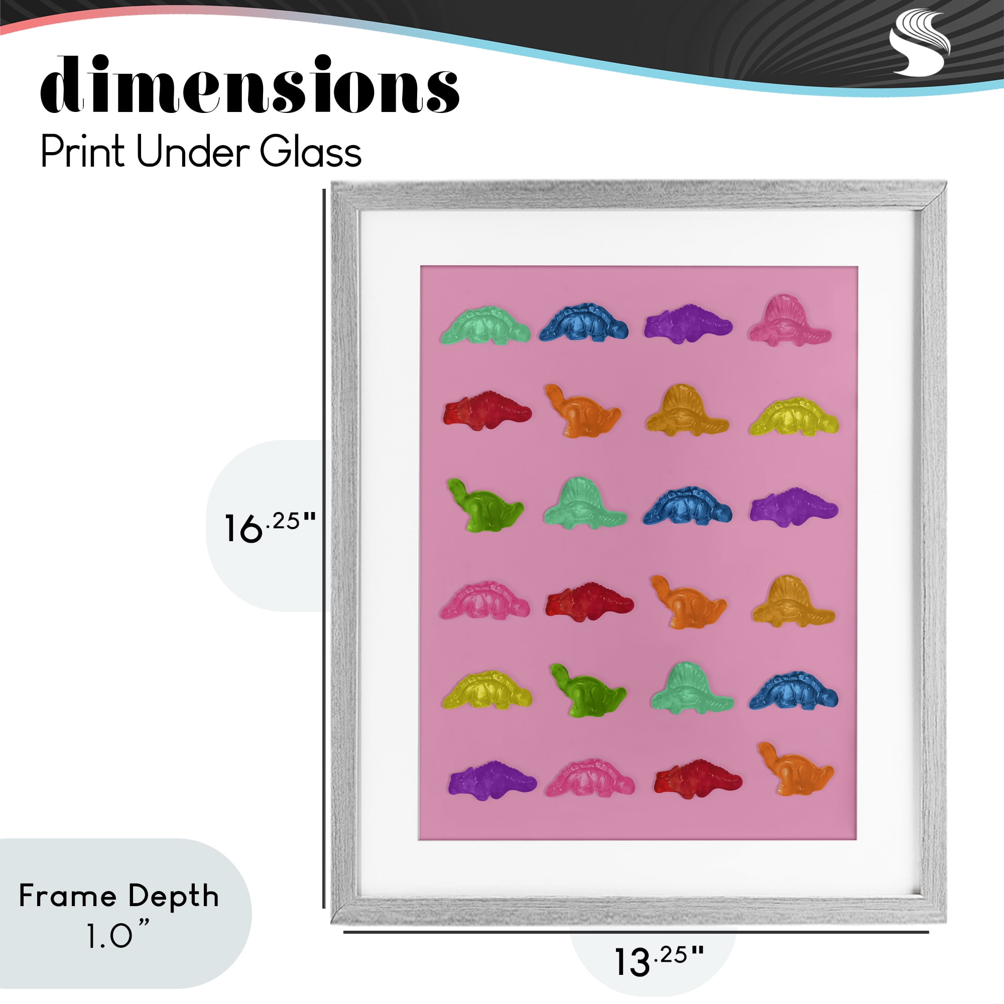 Stupell Industries Dinosaur Gummies on Pink Gray Framed Print Under Glass, design by LISH Creative
