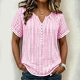thumbnail image 4 of Kezqiaxn Womens Plus Size Tops Striped Short Sleeved V-Neck Button Down Shirts Business Work Blouse Summer Clothes, 4 of 9