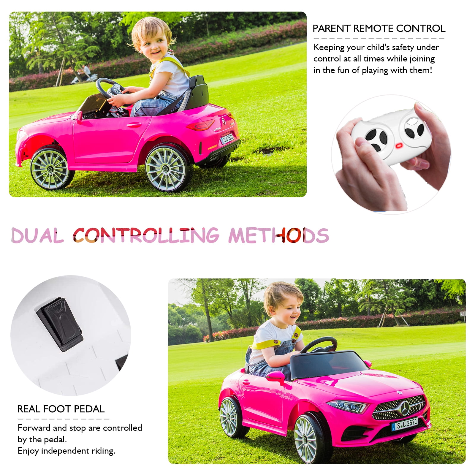 Bopilon Kids Electric Ride on Car with Remote Control, 12V Licensed Mercedes Benz Kids Car Battery Powered Electric Vehicles Toy Car, Adjustable Speed, Safety Belt, Music&LED Light(Pink)