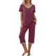 thumbnail image 1 of SAYOO - Conjunto de pijama para mujer, camiseta de manga corta con cuello en V y pantalones capri, trajes de dormir SAYOO Moda, 1 of 6