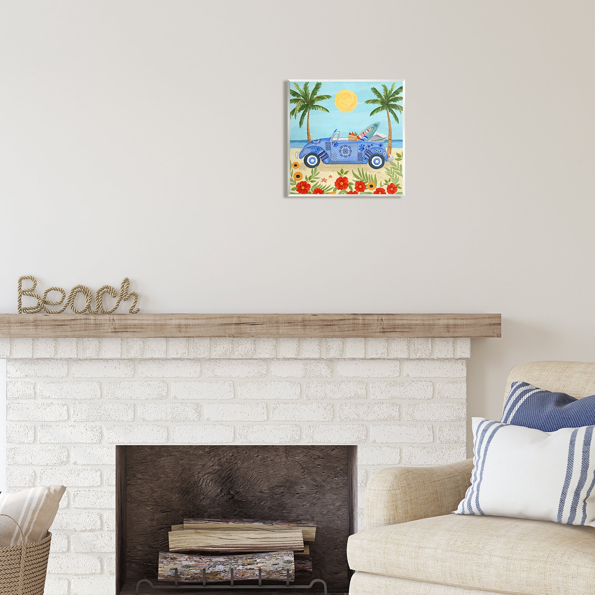 Stupell Industries Floral Car on Beach Transportation Painting Unframed Art Print Wall Art, 12 x 12
