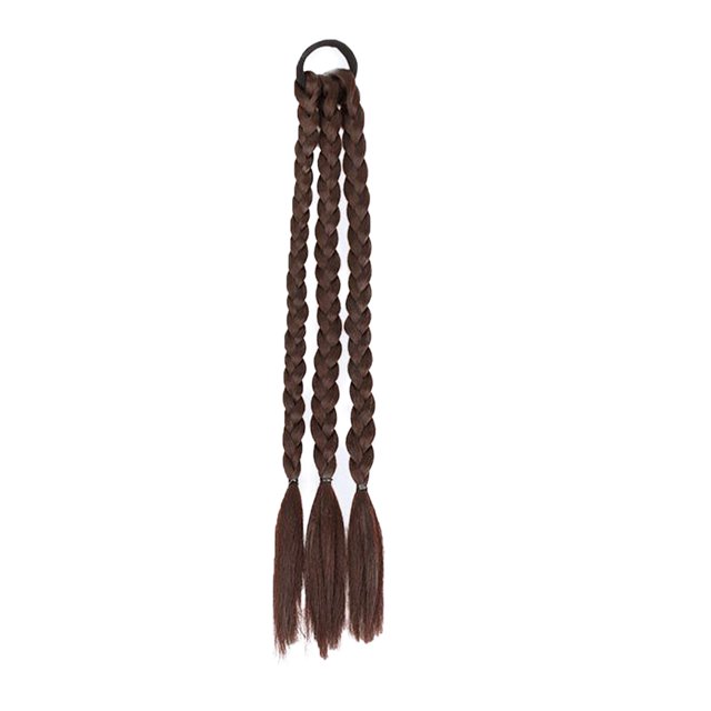Vogacara Peluca trenzada sin costuras, lazo de pelo ligero, cola de caballo alta, tres hebras, cola de caballo alta para chica caliente, solo Cuidado del cabello marrón