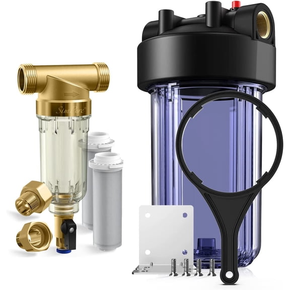 SimPure DC5P Spin Down Sediment Filter (40/200 Microns),DW1045 Clear Whole House Water Filter Housing Set