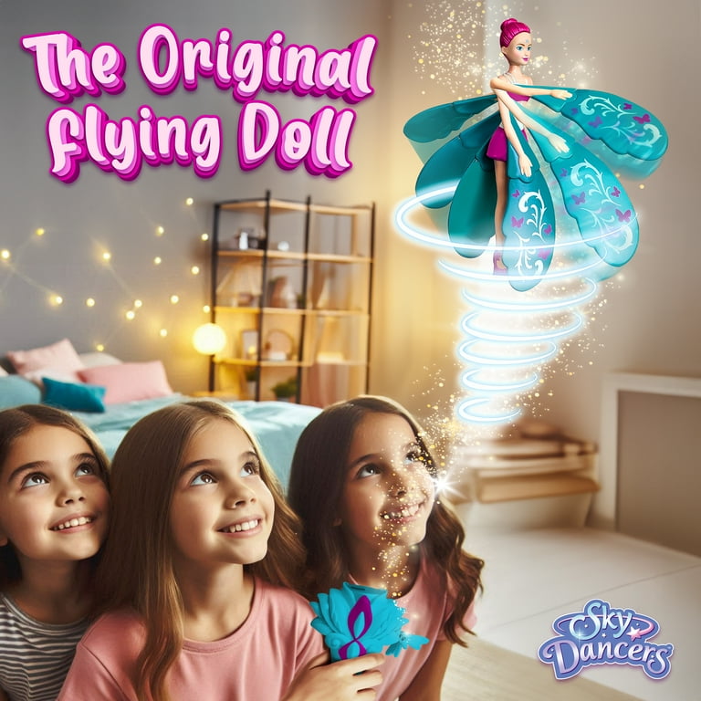 Sky Dancers Turquoise Twinkle – The Original Flying Doll Toy – Pull String Powered, Use Indoors or Outdoors, No Batteries Required, Gift for Kids 6+