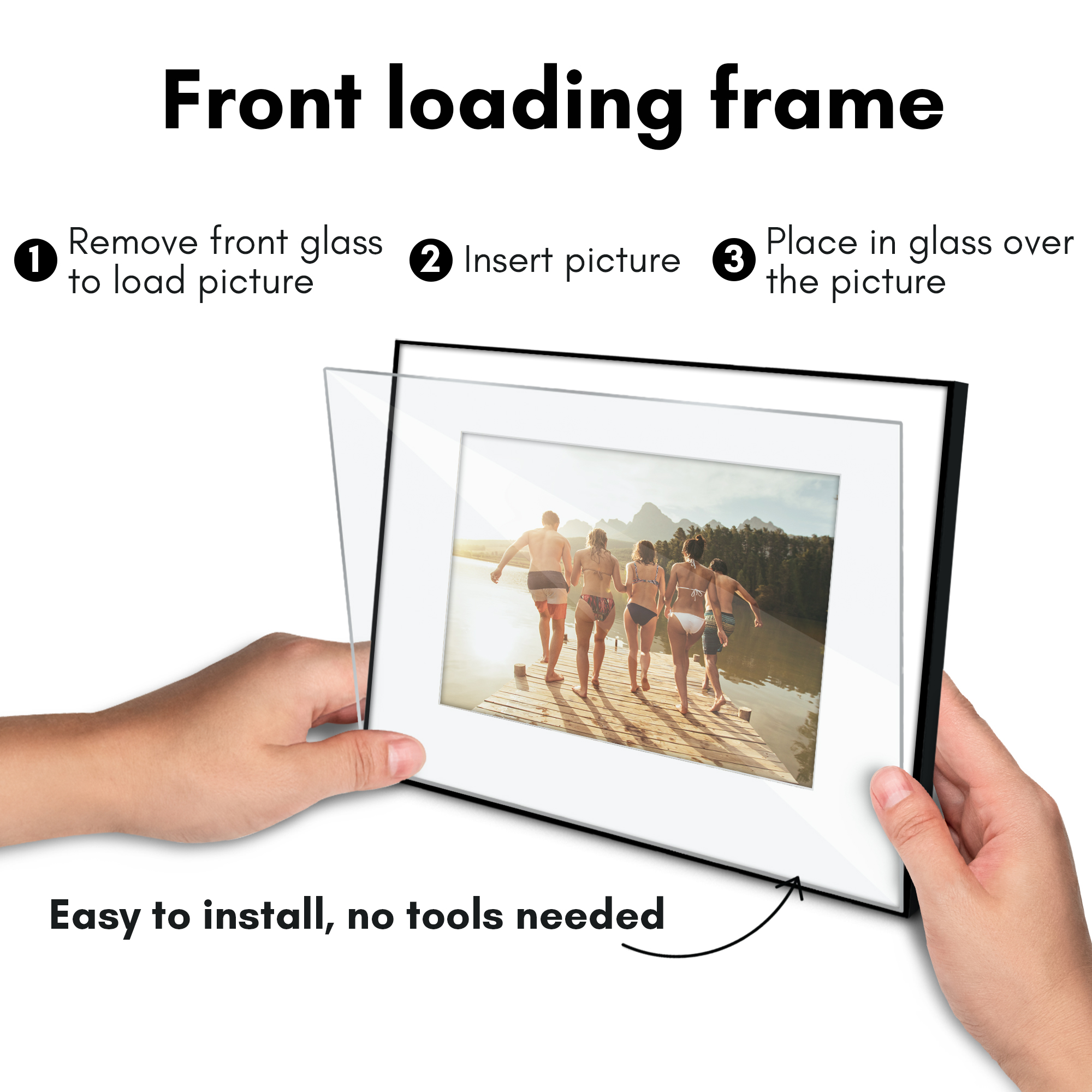 Americanflat 8x10 Front Loading Picture Frame with Shatter-Resistant Glass with 5x7 Mat 6 Pack Photo - Black