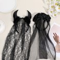 thumbnail image 4 of Happydeer Veil with Ox Horn, Hair Hoop Handmade Mesh Headband, Black, 4 of 11