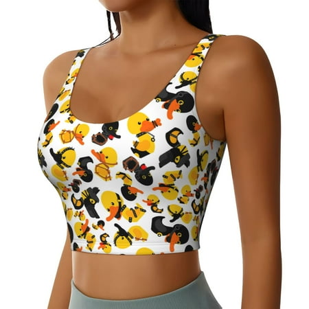 Haiem Duck In Black Suit1 Pattern Womens Sports Bra - U Neck Padded Low Impact Yoga Bra Workout Crop Top Gym Moisture-Wicking Workout Vest -Medium
