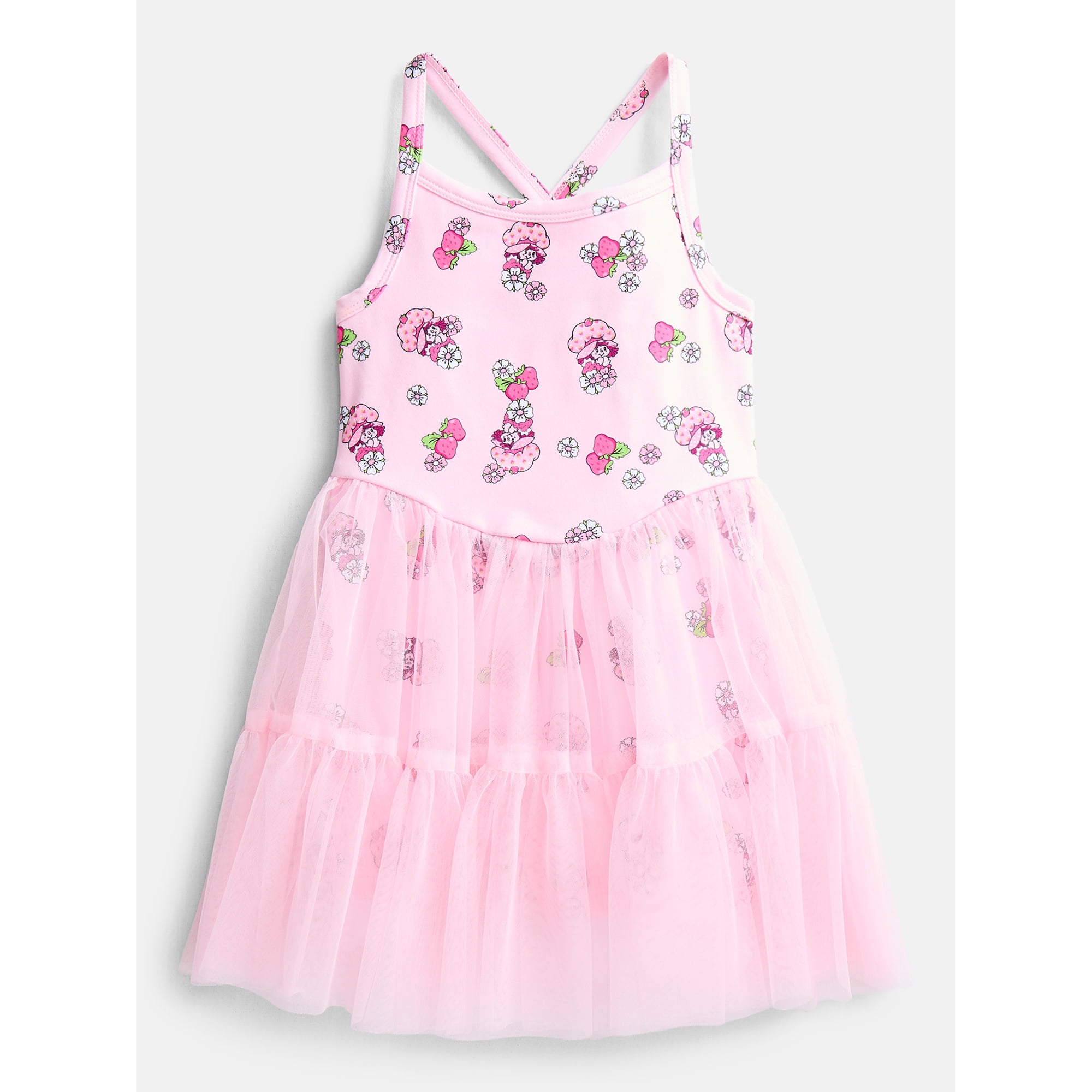 Strawberry Shortcake Toddler Girls' Sleeveless Romper with Tulle Skirt, Sizes 12M-5T