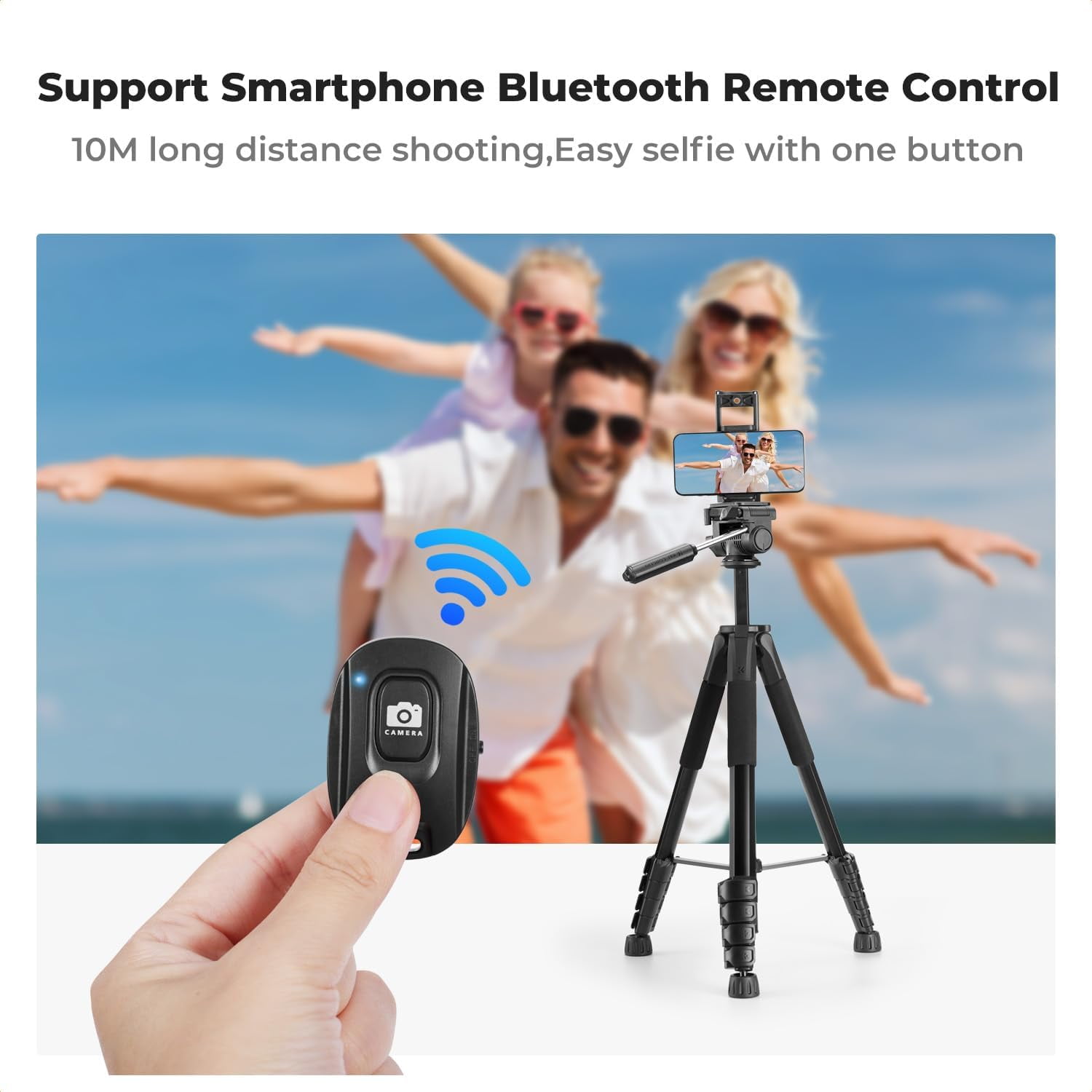 K&F CONCEPT 75" Lightweight Camera Tripod, Portable Travel Outdoor DSLR Tripods with Remote and Phone Holder, Cellphone Clip for Smartphone Live Streaming Vlog, Black