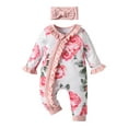thumbnail image 2 of Newborn Baby Girl 2 Pack Print Long Sleeve Romper Clothes Bow Headband Outfit Purple & Pink, 2 of 7
