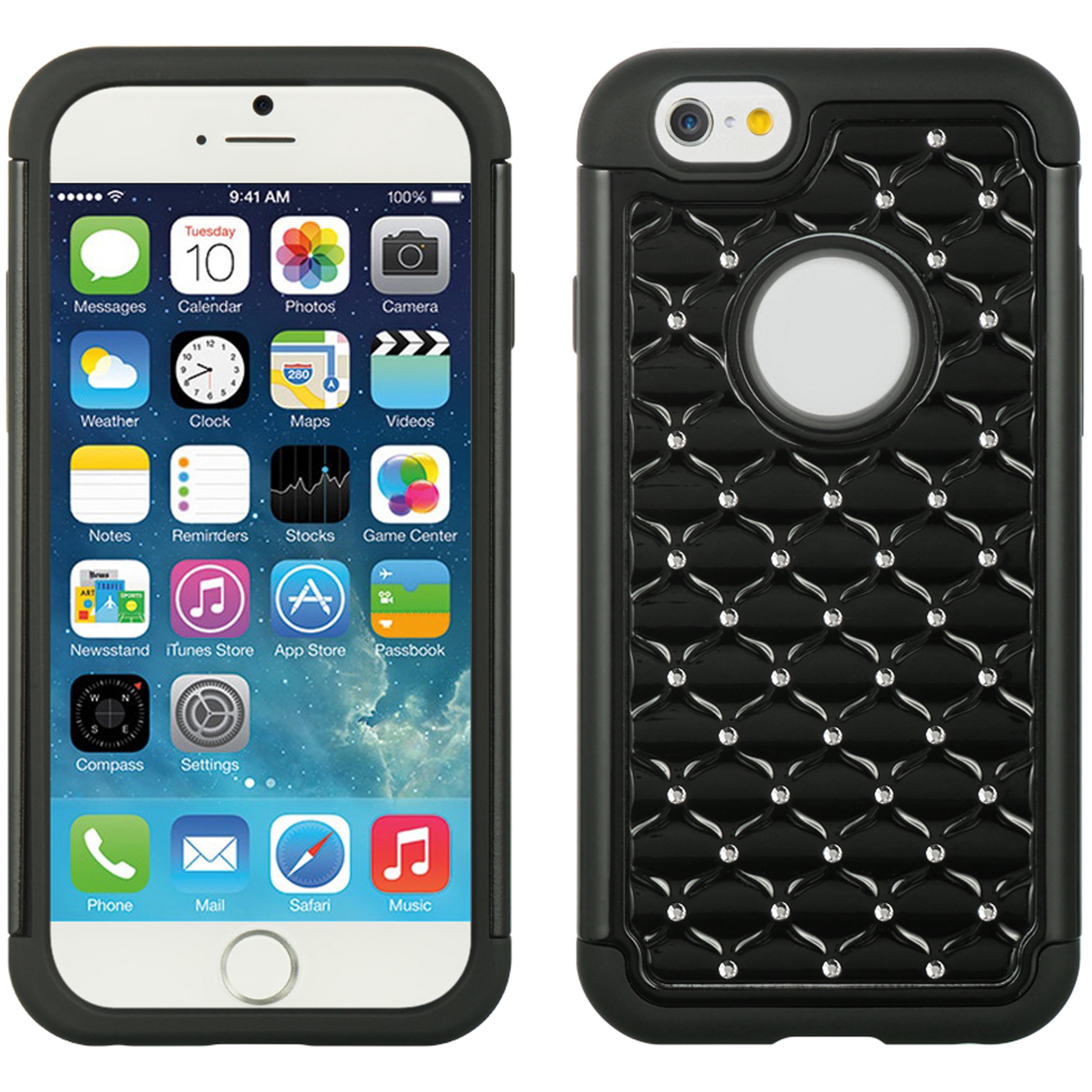 iPhone 6 / 6S Elegant Shining Diamond Ultra Thin Skin Case For Apple iPhone 6 / 6S With Drop Resistant, Shockproof Silicone Exterior (Black)