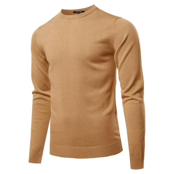 FashionOutfit Men's Solid Long Sleeve Crew Neck Pullover Knit Sweater