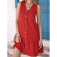 thumbnail image 6 of Women'S V Neck Solid Color Loose Sleeveless Dress Fashion Casual Summer Maxi Beach Gown Red S, 6 of 10