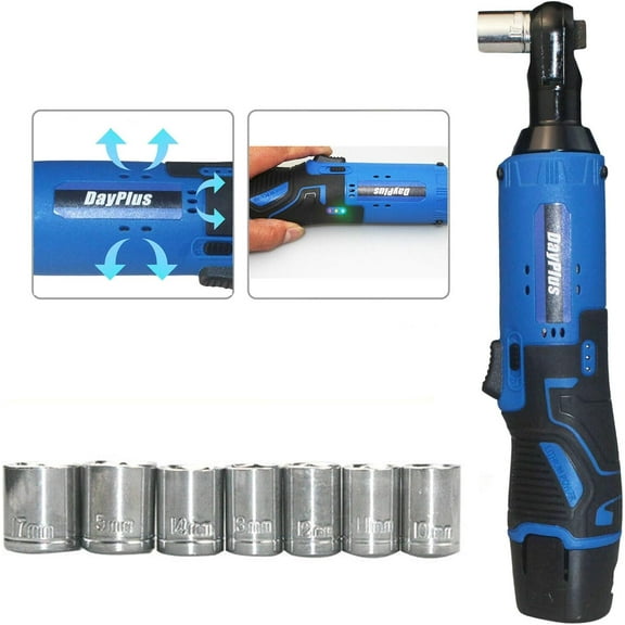 3/8" Cordless Electric Ratchet Wrench Set, 356In-lb 12V Power Ratchet Tool with 2 Pack 1500mAh Lithium-Ion Batteries, 7 Sockets and 1 Quick Charger