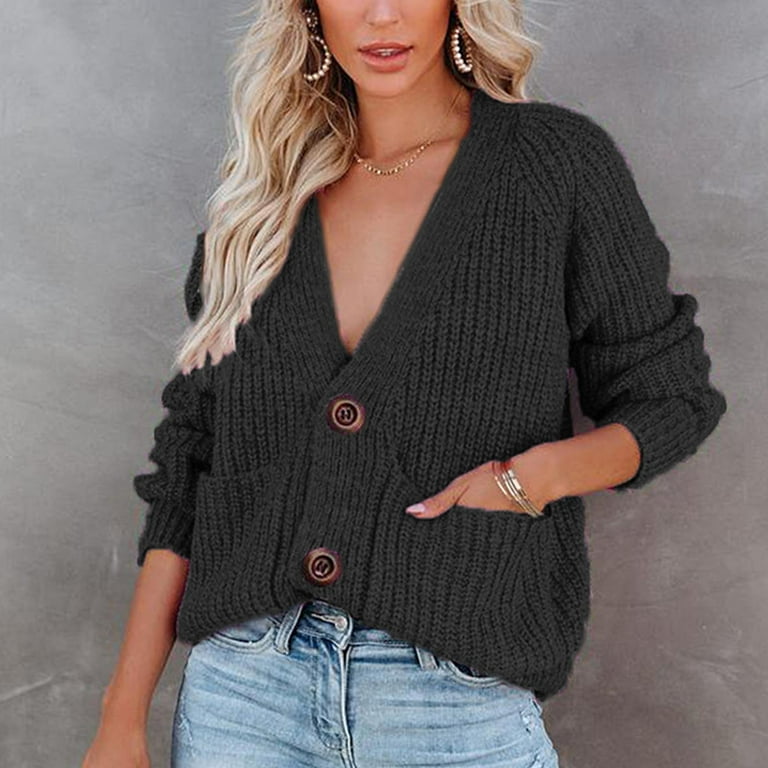 Oversized Cardigan Sweaters for Women Ladies V Neck Long Sleeve Cardigan Sweater Solid Color Knit Open Front Sweater Women Wool Long Sweater Cardigans