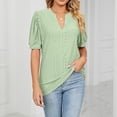 thumbnail image 5 of Womens Shirts Blouse Women's Fashion V-neck Solid Colour T-shirt Hollow Bubble Sleeve Loose Top, 5 of 6