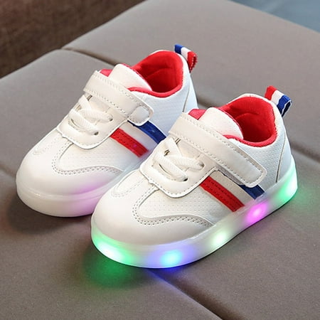 Luminous Sneakers LED Light Up Shoes Anti-slip Rubber Sole Kids Striped ...