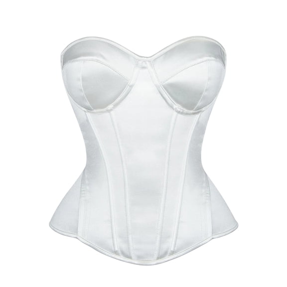 Tie Back Corset Tops for Women Smooth Slim Fit Tie Back Boned Waist Cincher Solid Color Overbust Shapewear Tops White XL