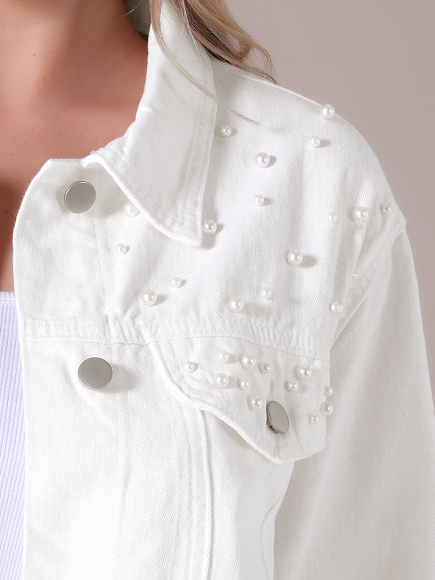 DARING DIVA Women's Long Sleeve Button Up Denim Jackets L White