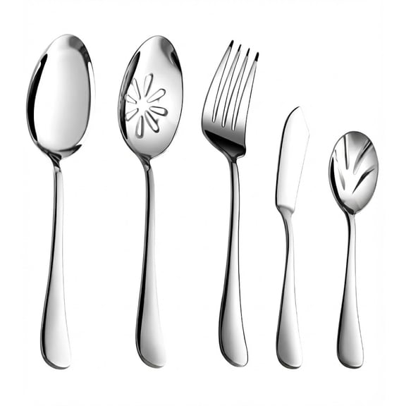 5 Piece Serving Utensils Set Stainless Steel Flatware Silverware Set, Dishwasher Safe