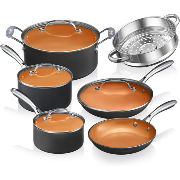 Gotham Steel 15 Pc Ceramic Pots and Pans Set Non Stick, Copper Cookeware Set with Utensils, Pot and Pan Set Nonstick, Induction Compatible with Stay Cool Handles, Copper