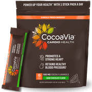 CocoaVia Cardio Health Cocoa Powder Stick Packs, 15 Servings, 500mg Cocoa Flavanols, Heart Health, Blood Pressure, Boost Nitric Oxide, Preworkout, Vegan, Dark Chocolate Cacao