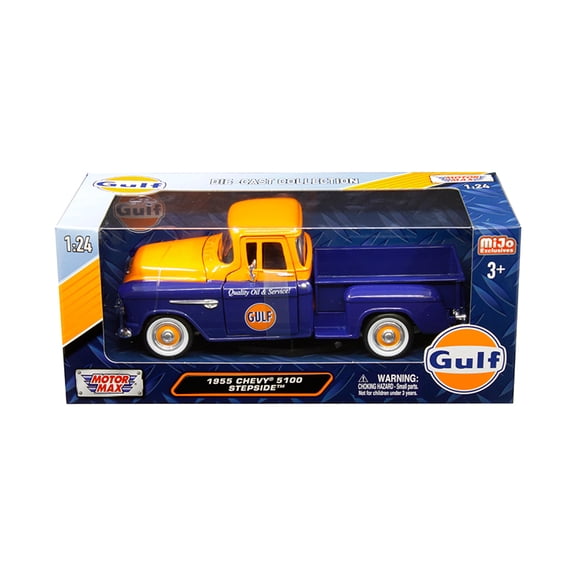 1955 Chevrolet 5100 Stepside Pickup Truck "Gulf" Dark Blue and Orange 1/24 Diecast Model Car by Motormax
