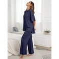thumbnail image 3 of MINTREUS Lounge Sets for Women Knit Short Sleeve Tops and Long Pants Soft Comfy Pajamas Set Oversized 2 Piece Outfits S-4X, 3 of 8