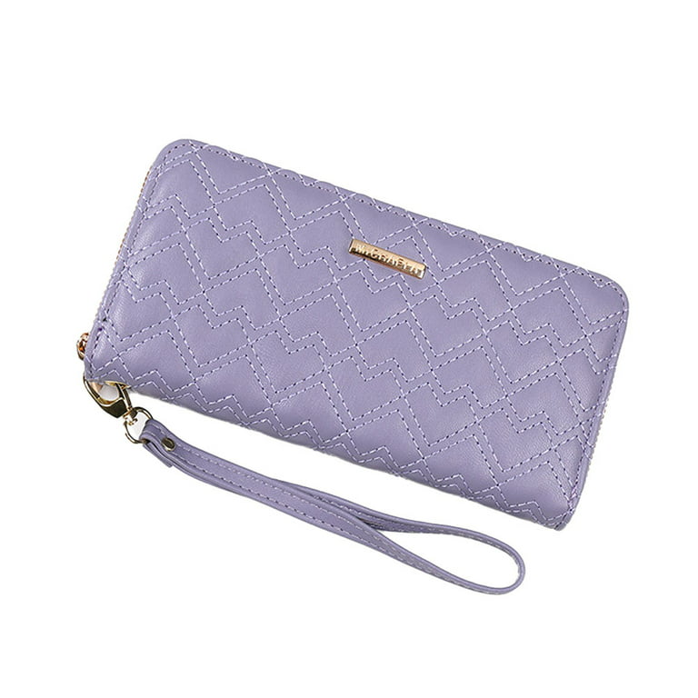 Pomoko Women's Leather RFID-Blocking Zip Around Clutch Wallet with Wristlet Strap,Purple, Size: Large