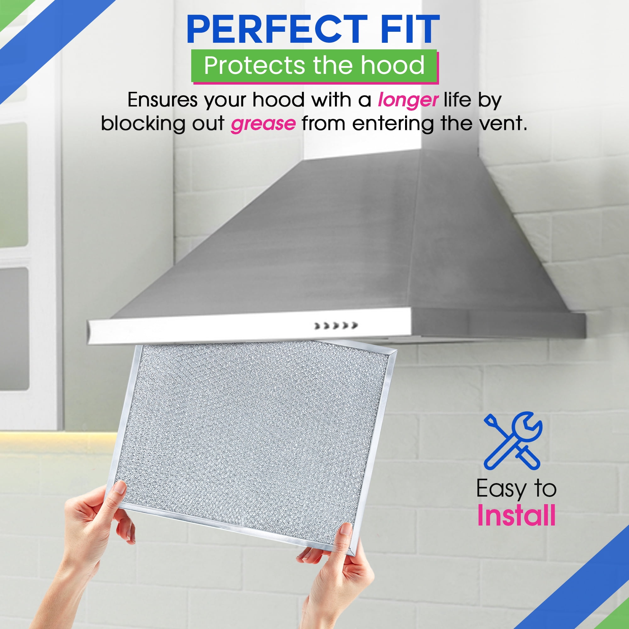 Range Hood Filter Replacement 14.3" x 11.8" for BPS1FA30 Broan Range Hood Filter - Aluminum Mesh Stove Vent Filter - Blocks and Filters Kitchen Air Grease in Oven Overhead Exhaust Fan - (2-Pack)