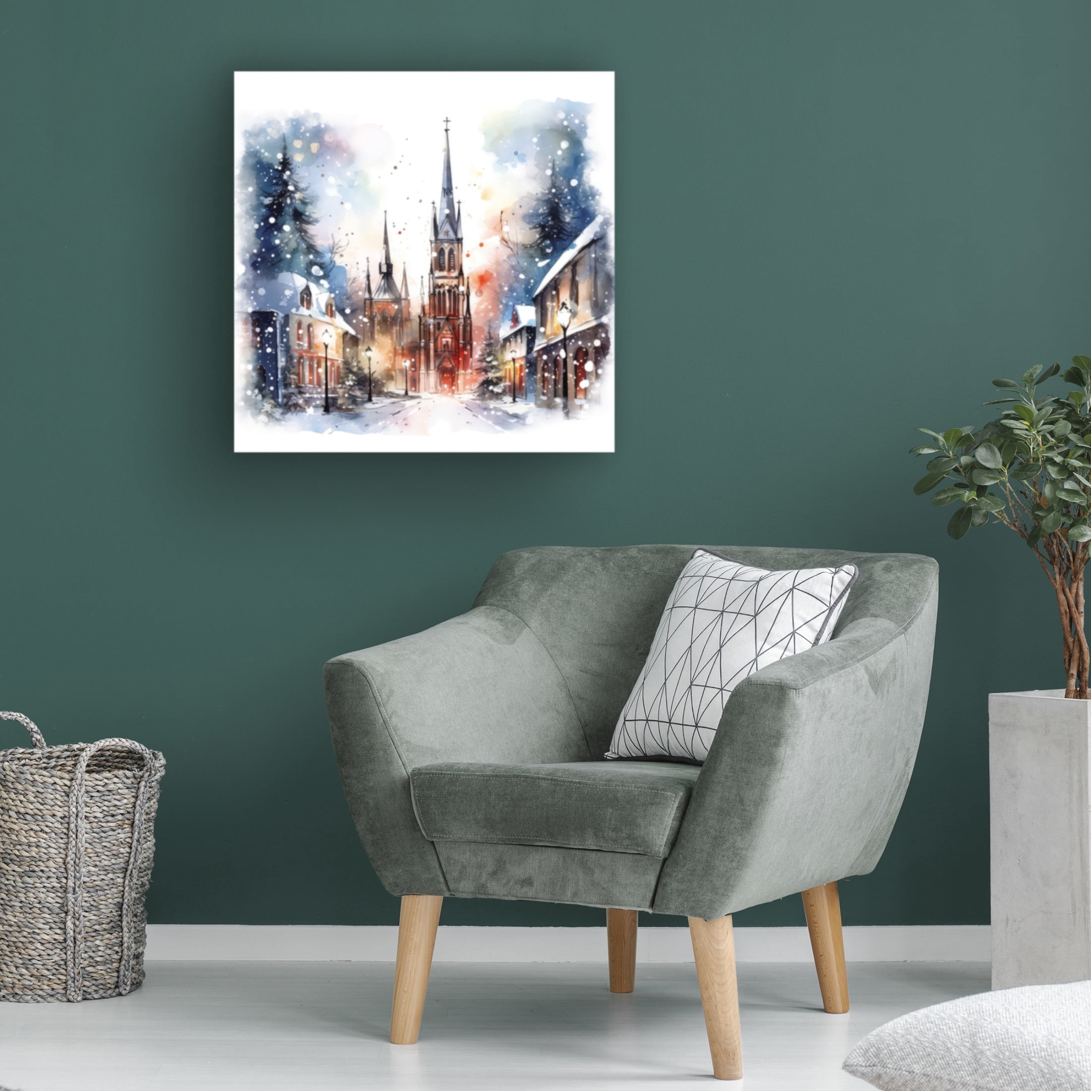 Canvas Wall Art - The Golden Valley 'Christmas Cathedral' Wall Art for Living Room, Bedroom, or Office Décor by Trademark Fine Art - 14 x 14 Inches
