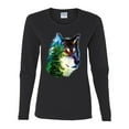 thumbnail image 2 of Earth Wolf Trees Mountains Nature Animal Lover Womens Graphic Long Sleeve T-Shirt, Black, Small, 2 of 3