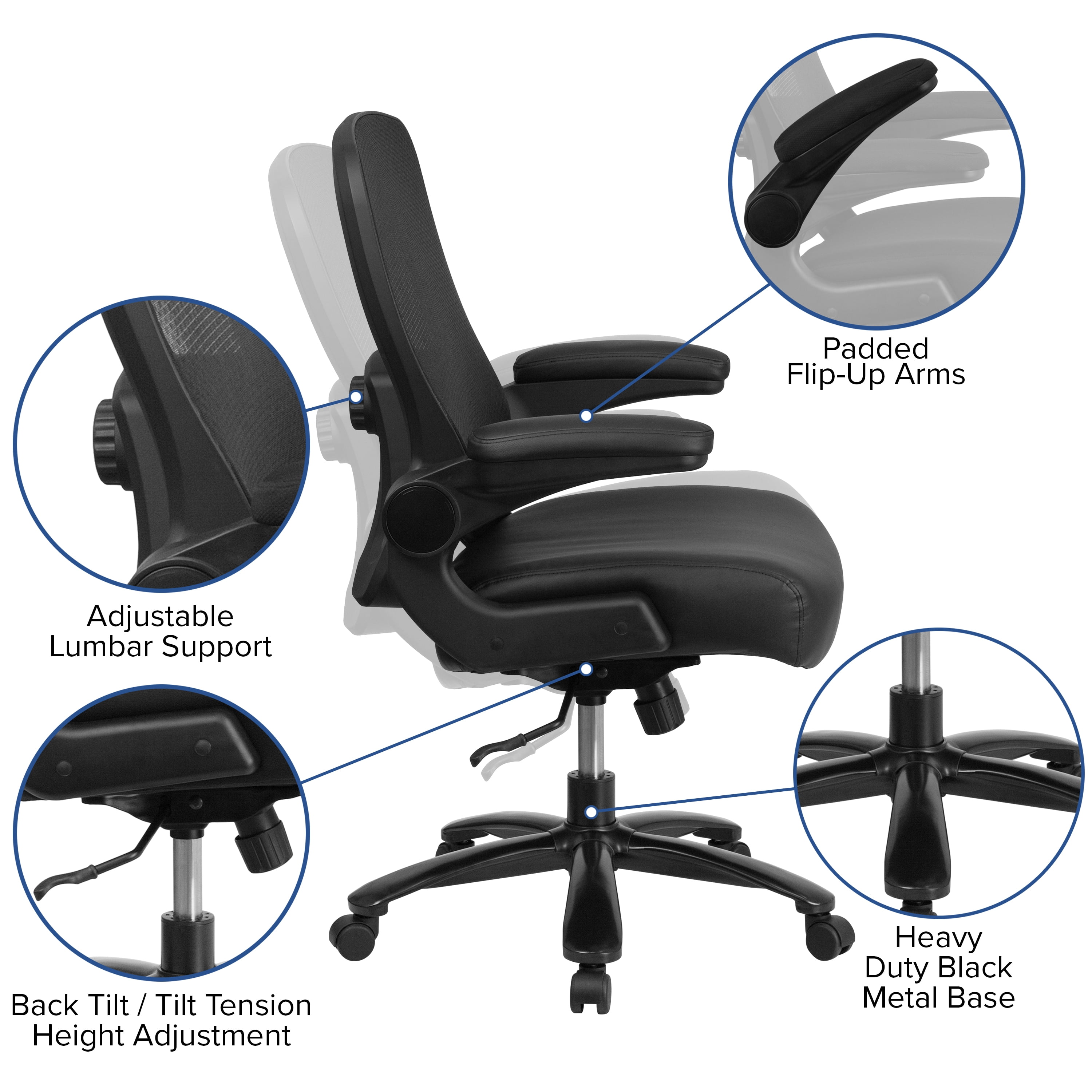 EMMA + OLIVER High Back 360 Degree Swivel and Lumbar Support