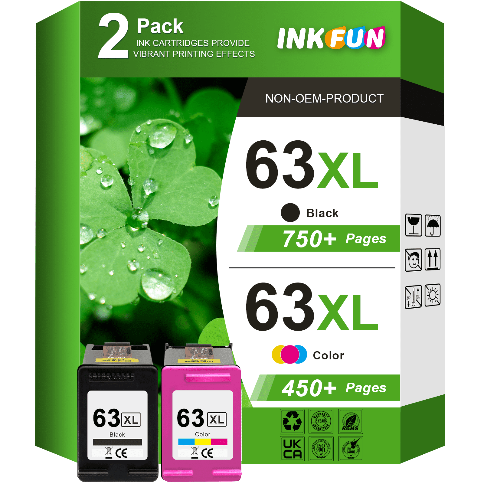 ACTUALCOLOR C 63XL Ink Cartridges Compatible for HP 63 Black and