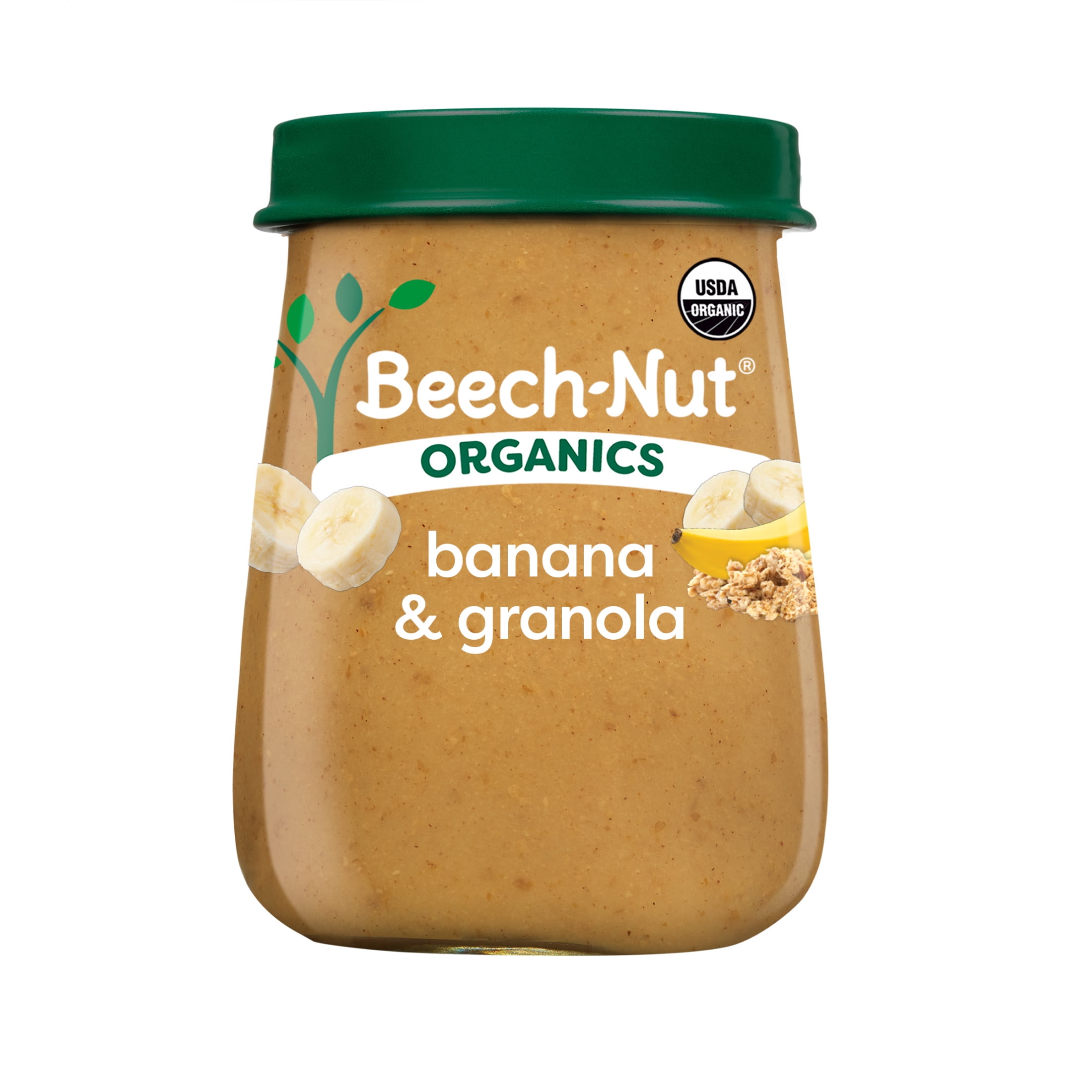 (4 pack) Beech-Nut Organics Stage 2 Organic Baby Food, Banana & Granola, 4 oz Jar