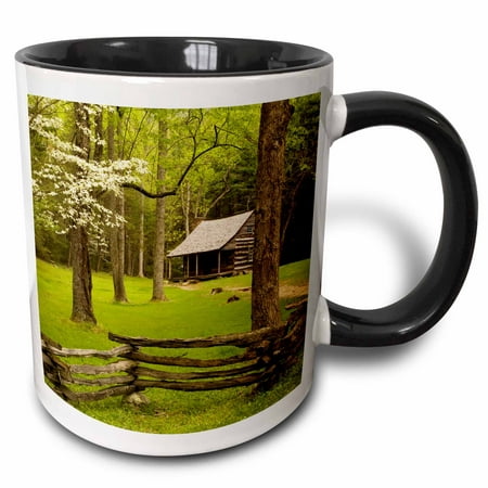 3dRose Tennessee, Great Smoky Mountain NP, Cades Cove cabin - US11 JWL0270 - Joanne Wells - Two Tone Black Mug,