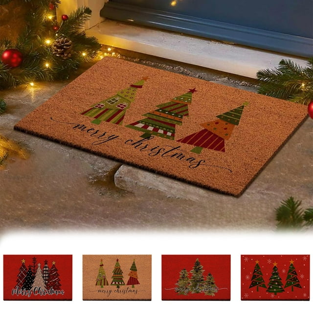 Christmas Floor Mat with Non-Slip Backing - Festive Holiday Bathroom Rug, Easy to Clean, 16x30 Inches