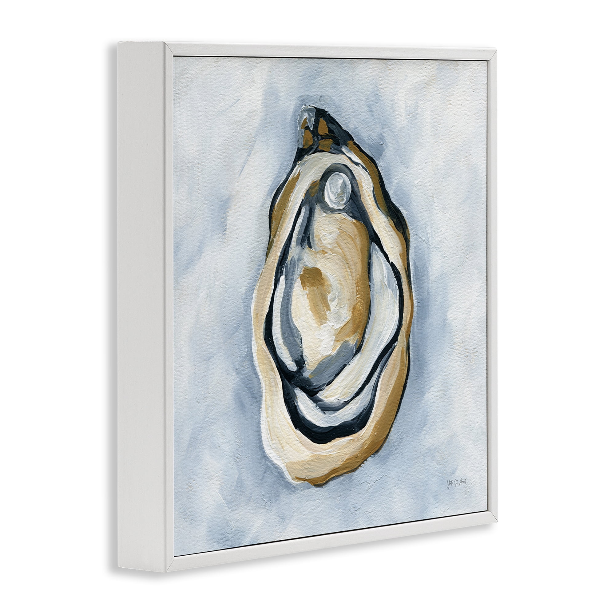 Stupell Industries Oyster with Pearl Coastal Painting White Framed Art Print Wall Art, 12 x 12