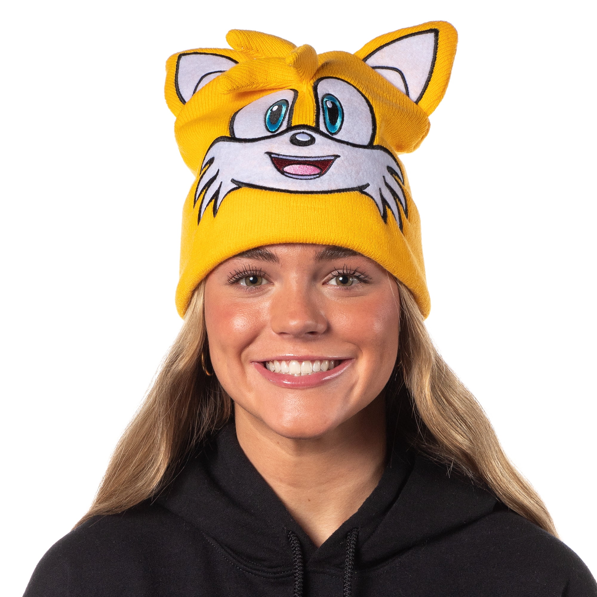 Sonic The Hedgehog Tails Embroidered Face 3D Quills Cuffed Costume Beanie