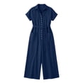 thumbnail image 6 of Overalls for Women Summer V Neck Short Sleeve Button Down Wide Leg Jumpsuits Dressy Casual Rompers with Pockets, 6 of 6