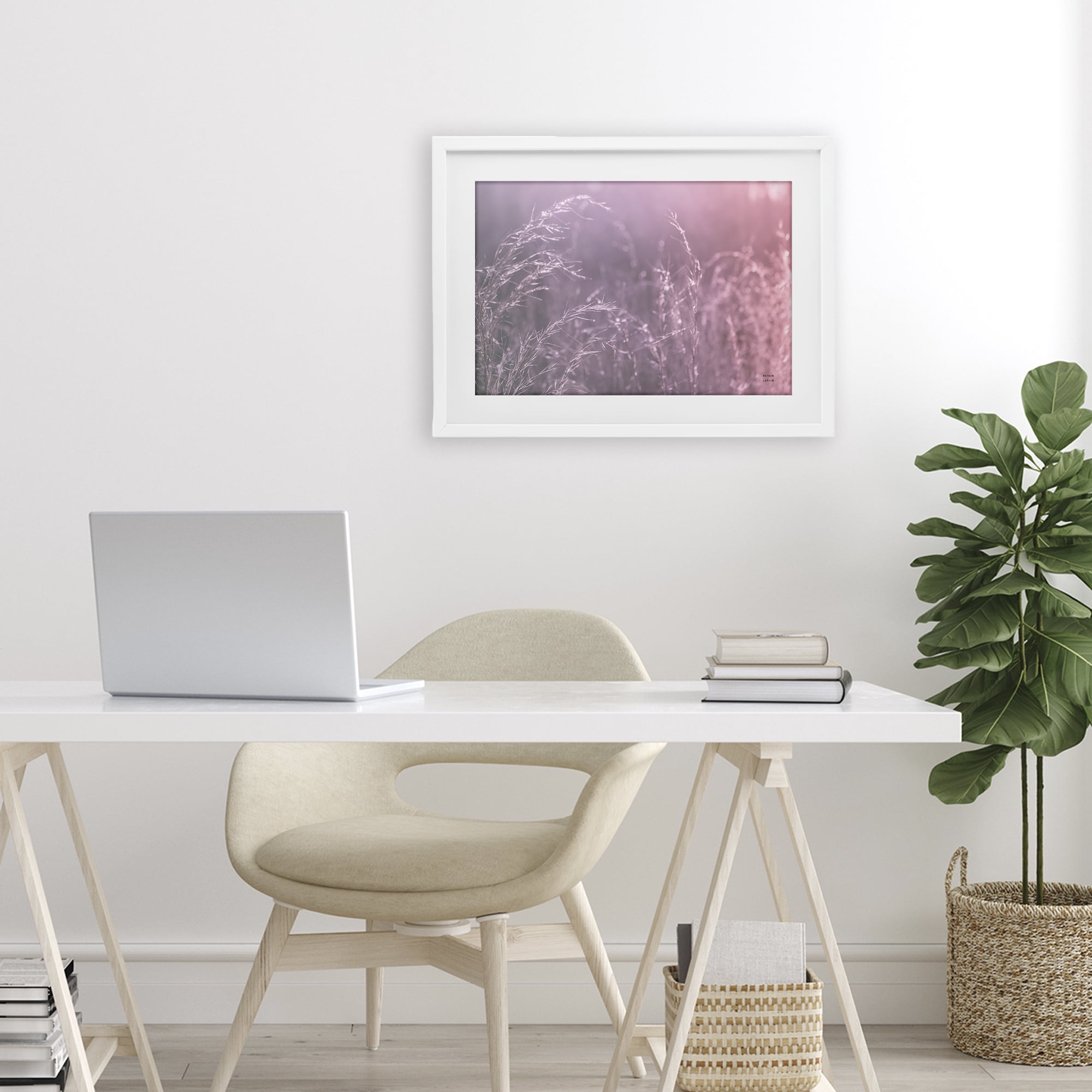 Stupell Industries Pink Meadow at Dawn White Framed Print Under Glass, design by Nathan Larson