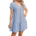 thumbnail image 3 of Summer Women V Neck Flowy Babydoll Dresses Short Sleeve Swing Shift Loose Casual Mini Dress, 3 of 5