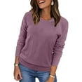 thumbnail image 3 of Ronuti Women's Cropped Knit Sweater Soft Stretch Round Neck Long Sleeve Tops Casual Fall Winter Tops, 3 of 8