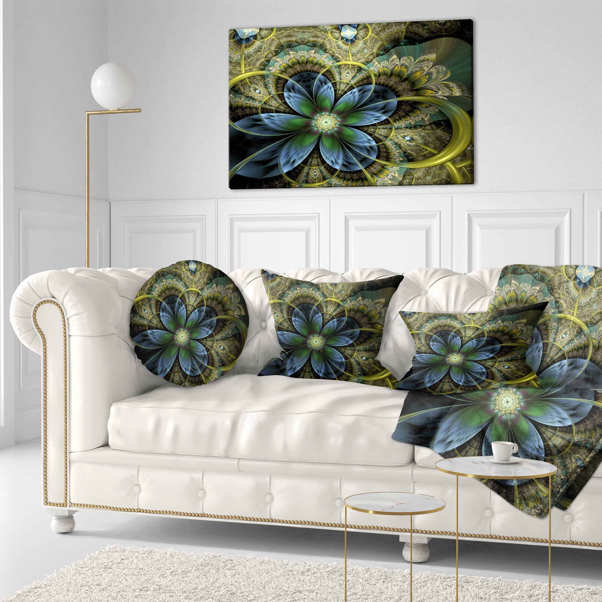 Designart Light Fractal Flower and Butterfly - Floral Throw Pillow - 12x20