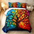 thumbnail image 2 of Homewish Watercolor Tree Of Life Quilt Full,Colorful Boho Glass Full Bedspread Sets,Black Reversible,3 Pieces, 2 of 7