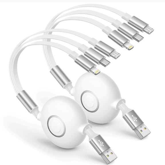 Multi Charging Cable, XUDUO 2 Pack 4FT Retractable Cable 3 in 1 Fast Charging Cord Compatible with iPhone, Samsung